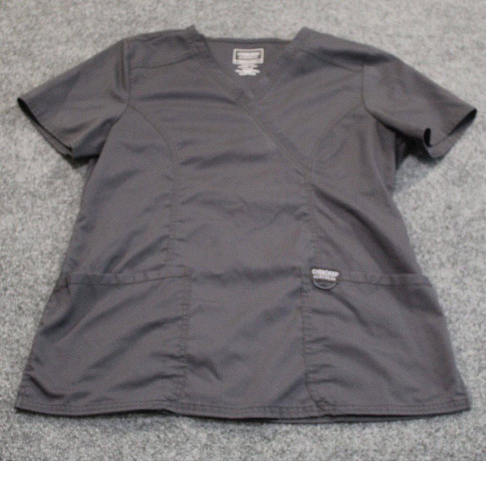 Cherokee Workwear Revolution Scrub Top Gray Mock Wrap Short Sleeve Uniform
